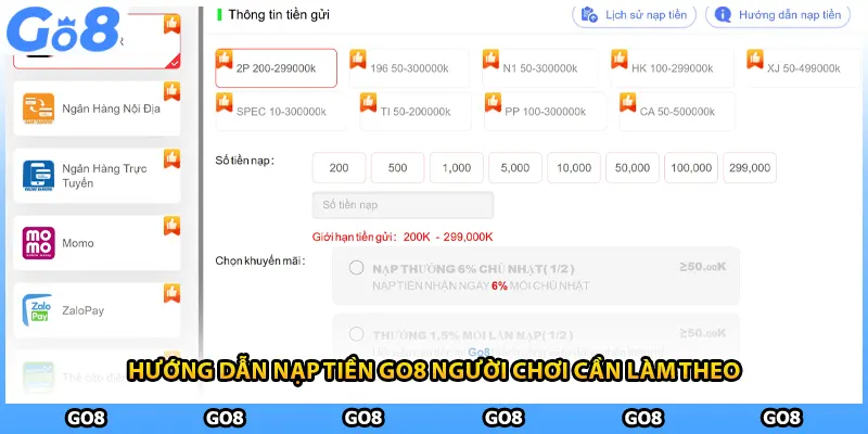 Hướng dẫn nạp tiền GO8 người chơi cần làm theo
