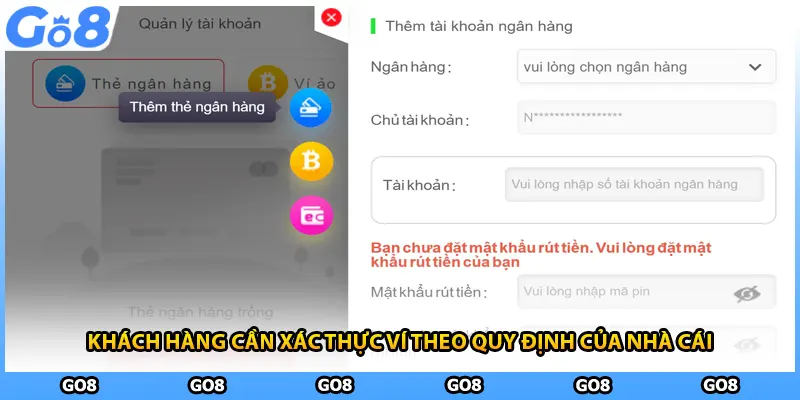 Khách hàng cần xác thực ví theo quy định của nhà cái 